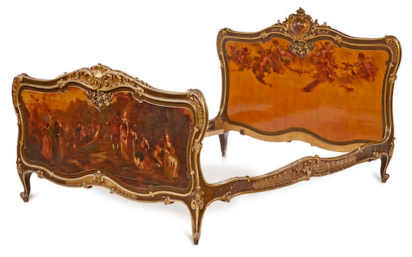 Bonhams : A fine Louis XV style parcel gilt paint decorated mahogany ...