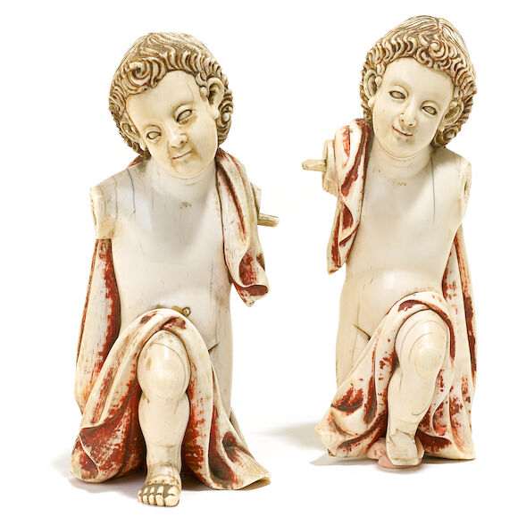 Bonhams : A pair of Continental Baroque style carved ivory figures 19th ...