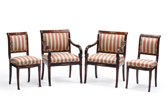 Bonhams : A suite of twelve Empire style gilt bronze mounted mahogany ...