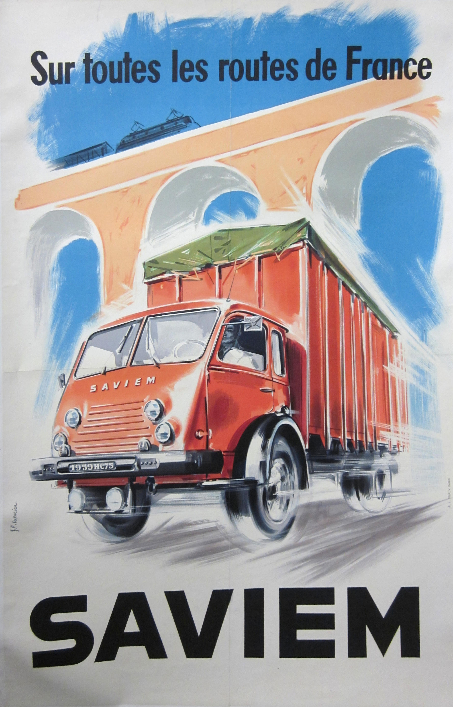 Bonhams Cars : A Saviem trucks advertising poster by F L Mercier, c. 1959,