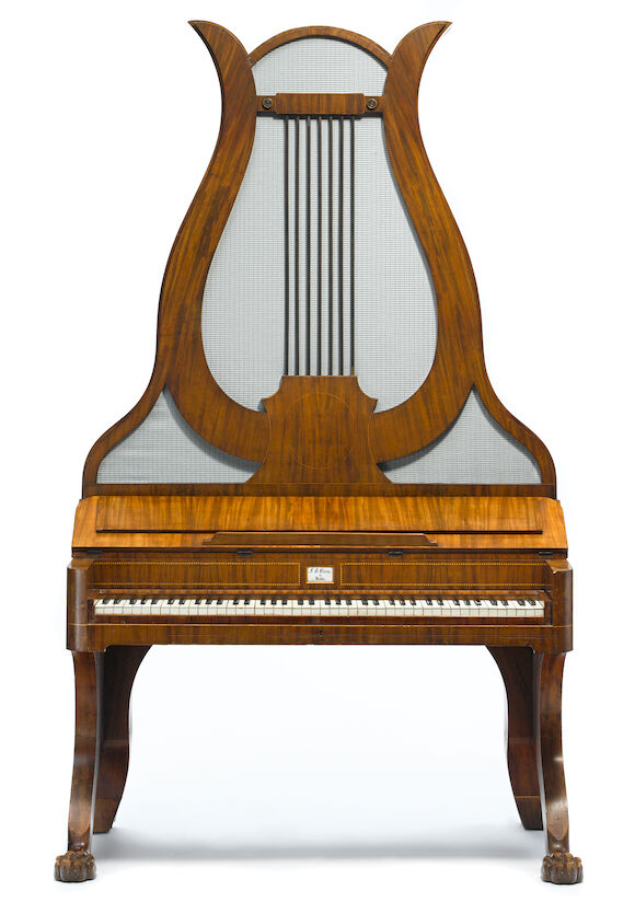 Biedermeier Instrument Bonhams : A Biedermeier inlaid walnut upright piano F.A. Klein ...