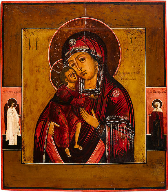 Bonhams : Icon of the Fedorov Mother of God with a Guardian Angel and ...