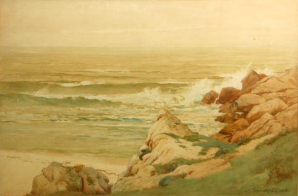 Bonhams : Sydney Janis Yard (American, 1855-1909) Waves on a rocky ...