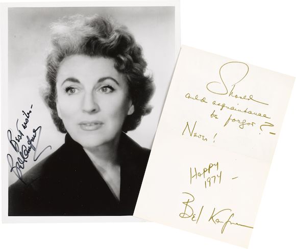 Bonhams : KAUFMAN, BEL. b. 1911. Photograph Signed and Inscribed (Bel ...