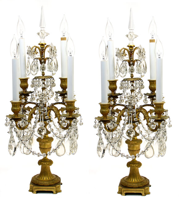 Bonhams : A pair of Louis XVI style gilt bronze and glass six light ...