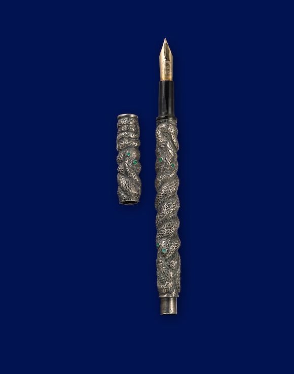 Bonhams WATERMAN'S Unique Three Snakes Sterling Silver Fountain Pen