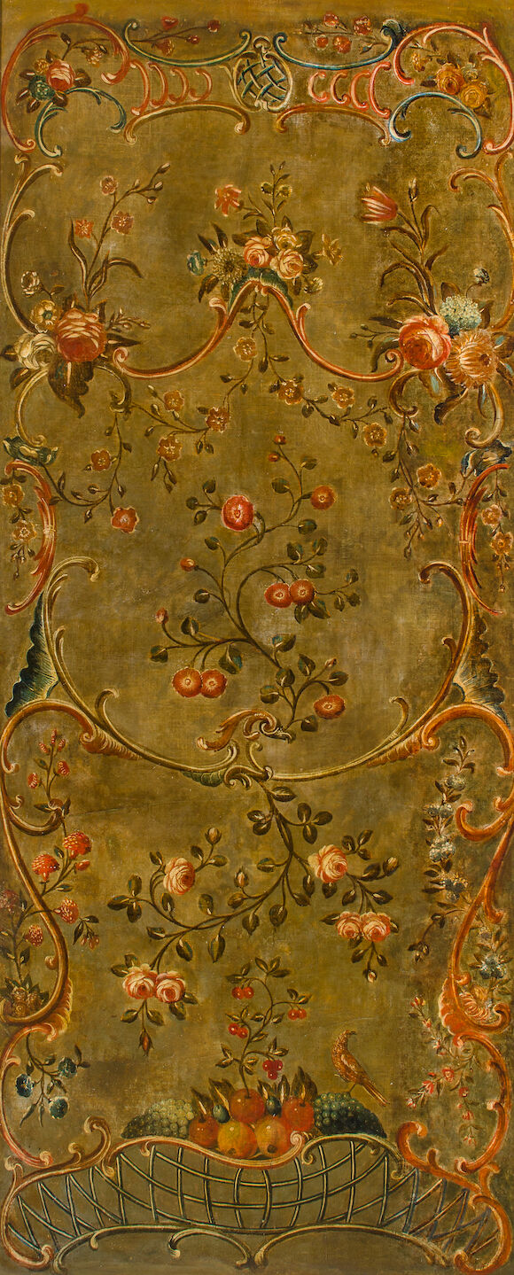 Colonial Rococo Panel Bonhams : Three large Rococo style painted canvas panels probably ...