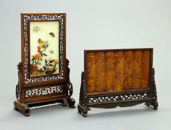 Table Screen Frame Bonhams : Two small wood-framed table screens