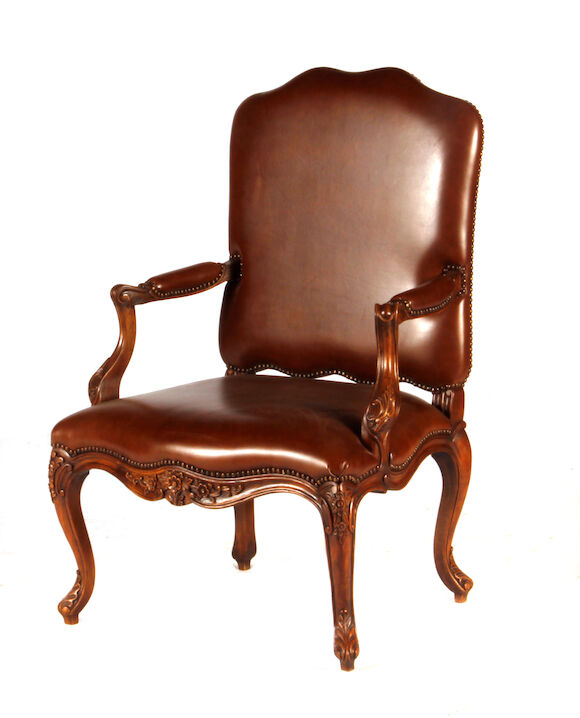 Bonhams : A pair of Louis XVI style leather upholstered fauteuils late ...