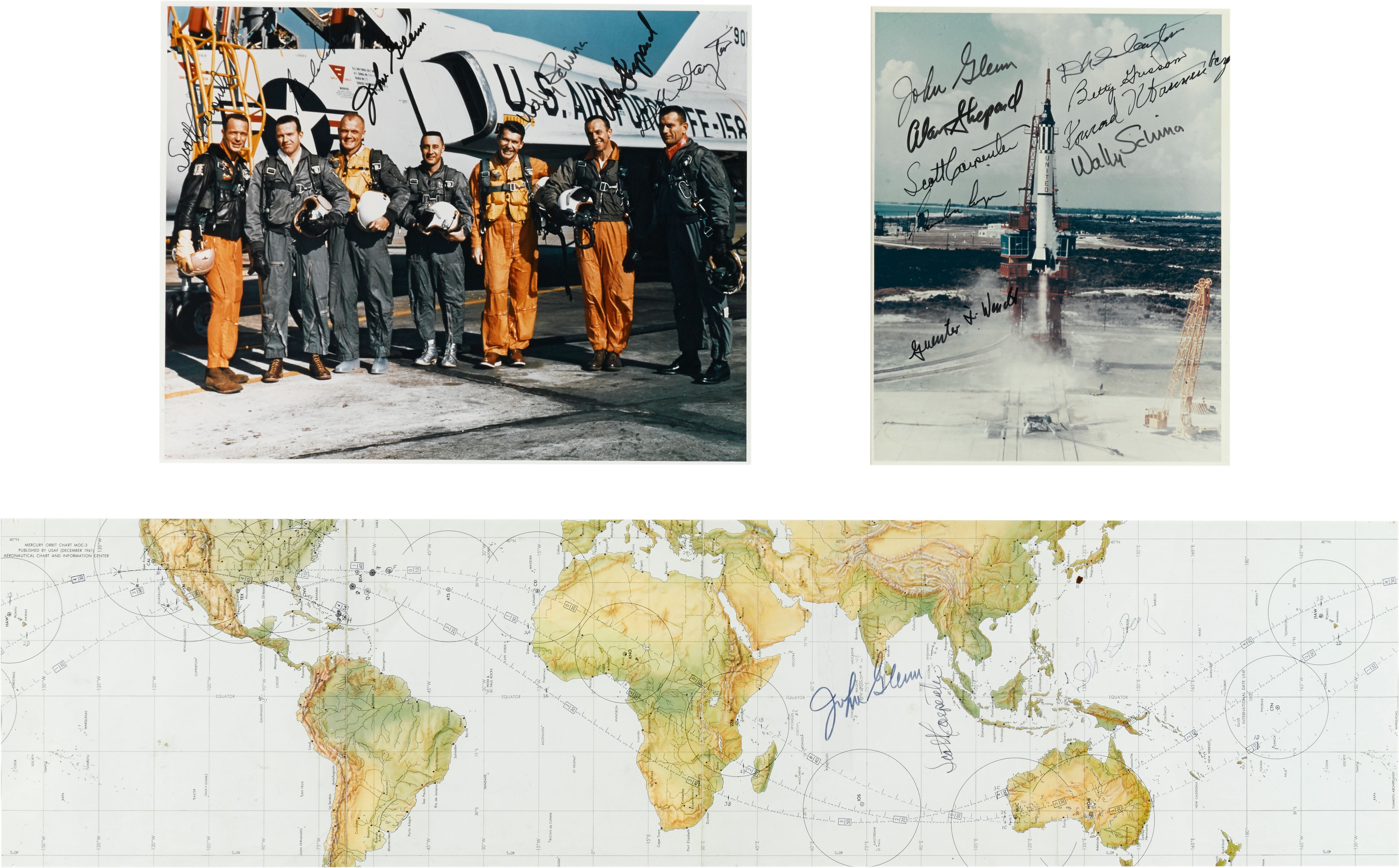 Bonhams ORIGINAL MERCURY 7 PHOTOS AND ORBITAL CHART. SIGNED.