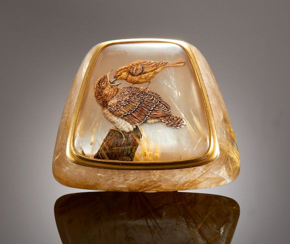 Bonhams : Reverse Painted Intaglio Box with Rutilated Quartz, Mother-of ...