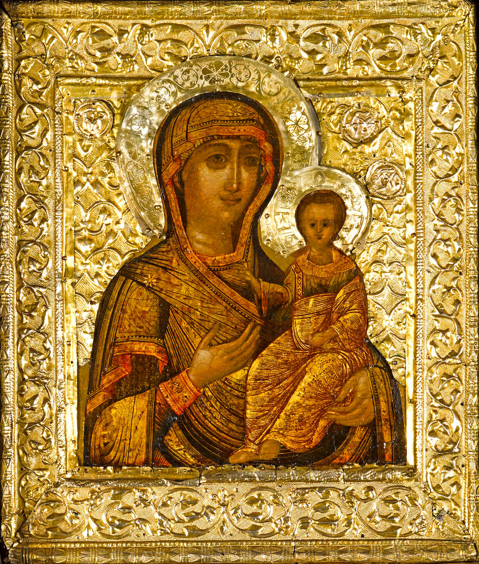 Bonhams : Folding triptych icon of the Smolensk Mother of God Russia ...