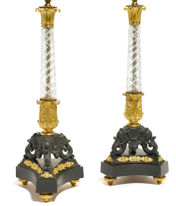 Bonhams : A pair of French gilt and patinated bronze and cut glass ...
