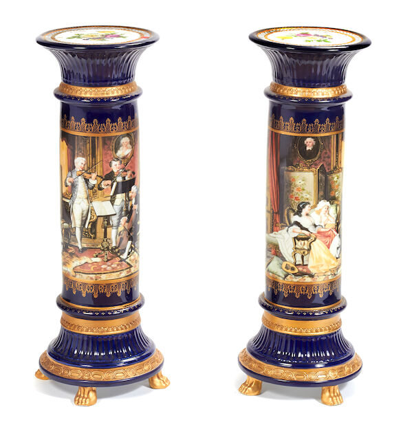 Bonhams : A pair of Louis XV style parcel gilt paint decorated pedestals