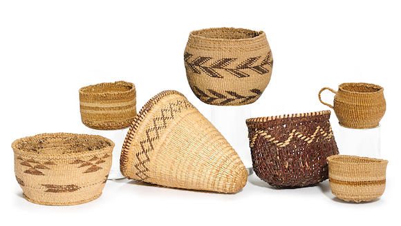 Bonhams : Seven California twined baskets