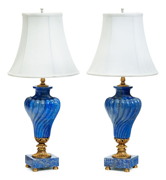 Bonhams : A pair of Régence style gilt bronze mounted lapis table lamps