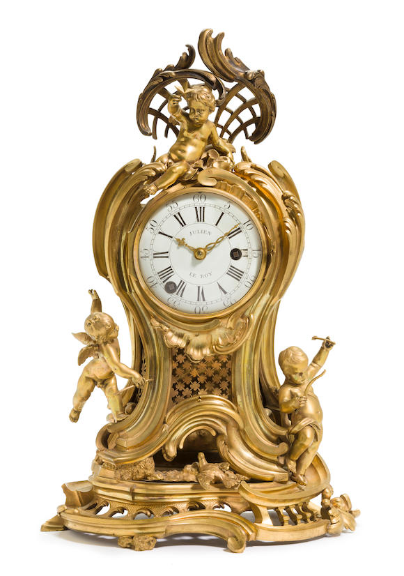 Bonhams : A fine Louis XV ormolu quarter striking mantel clock ...