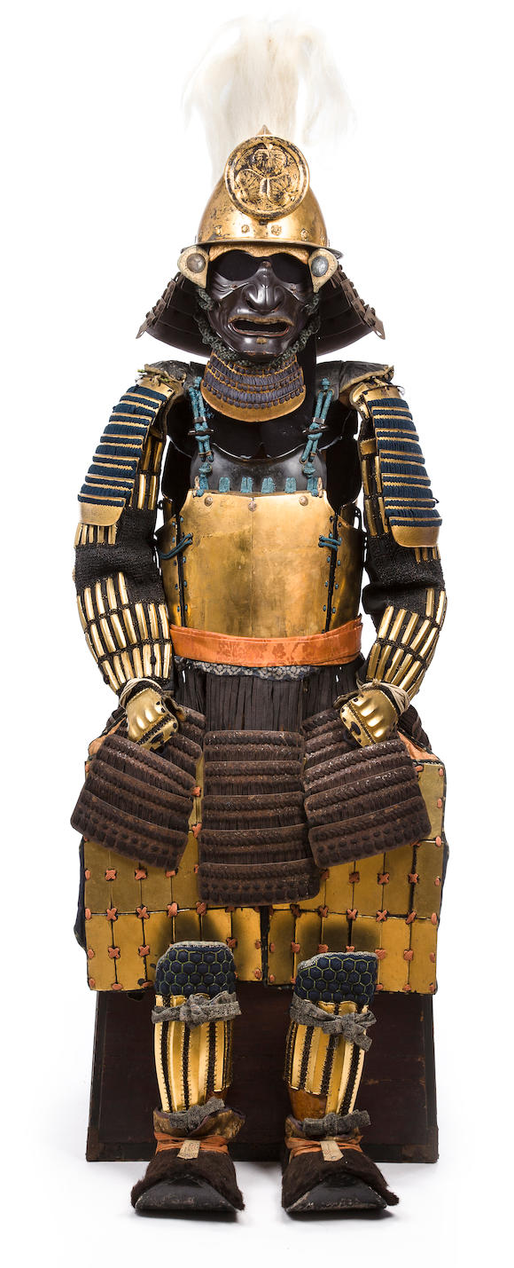 Bonhams : A gold lacquer armor with a nanban style kawari kabuto Early ...