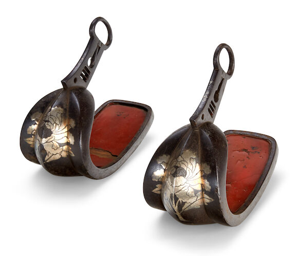 Bonhams : A pair of iron abumi By Tomoshige, Edo period (18th century)