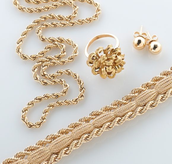 Bonhams A collection of 14k gold jewelry