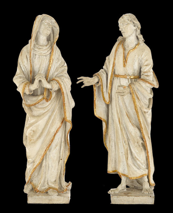 Bonhams : A pair of South German Baroque style painted and giltwood ...