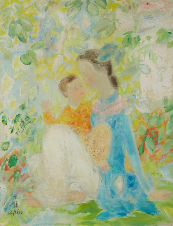 Bonhams : LE PHO (1907-2001) Mother and Child 25 1/2 x 19 7/8 in (65 x ...