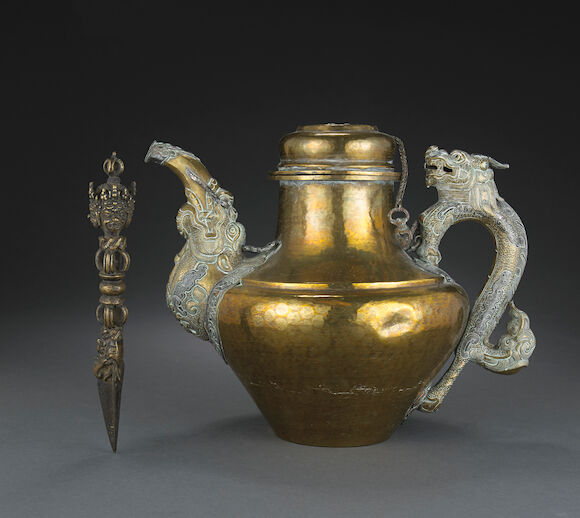 Bonhams : A copper alloy purbha and brass ritual ewer Tibet, 19th century