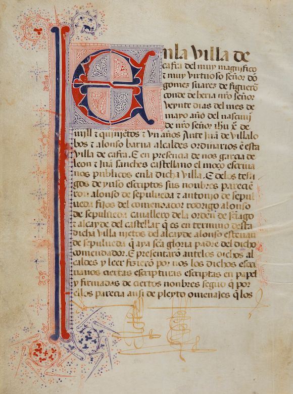 Bonhams SPANISH LEGAL DOCUMENT. Manuscript in Spanish on vellum, 20