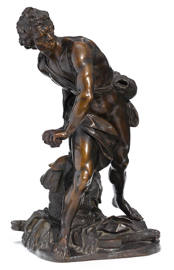 Bonhams A Continental patinated bronze figure of David after the