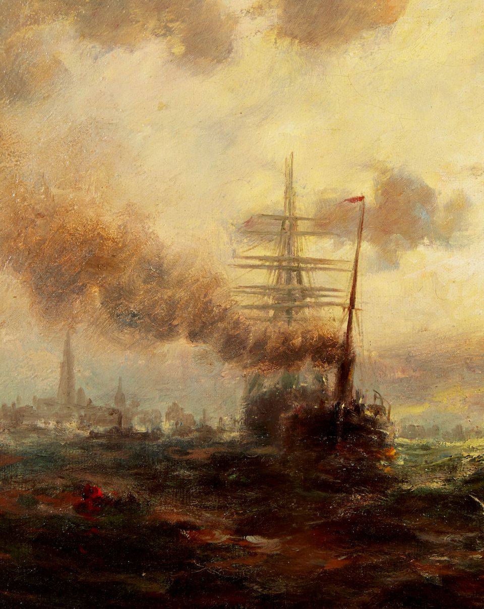 Bonhams Bunn (British, fl.18851898) Towing out, shipping at