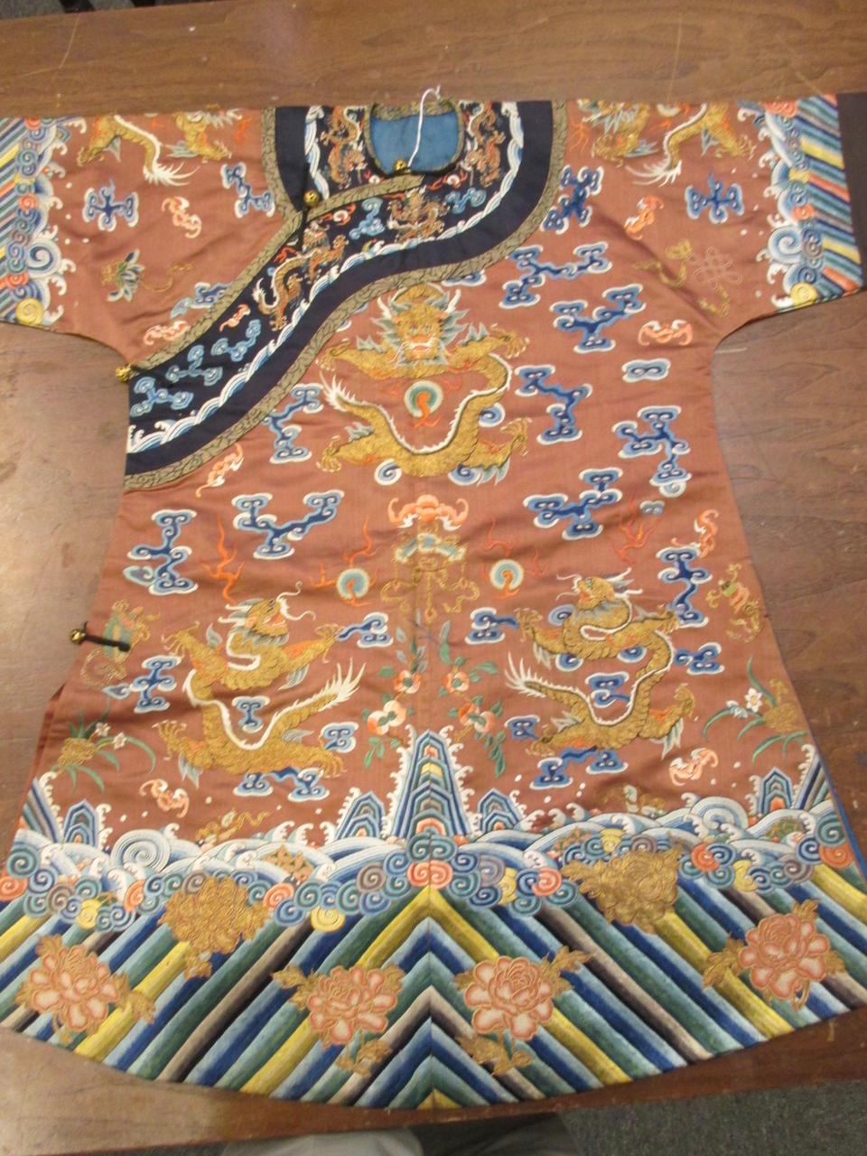 Bonhams : A child's russet silk ground embroidered dragon robe Late ...