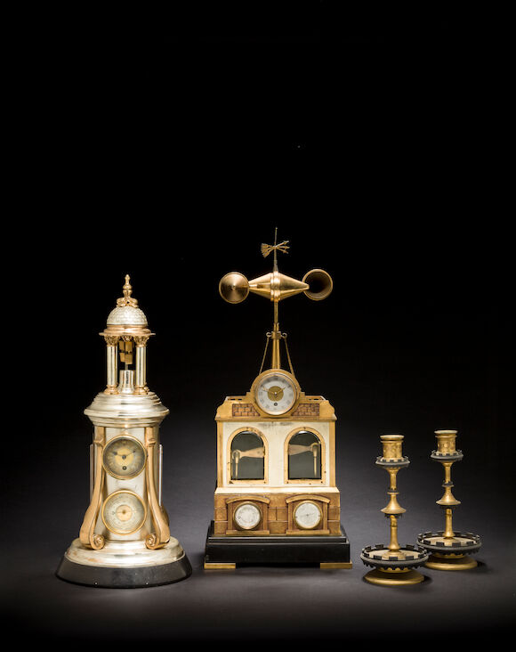 Bonhams : A French silvered and gilt bronze automaton clock and weather ...