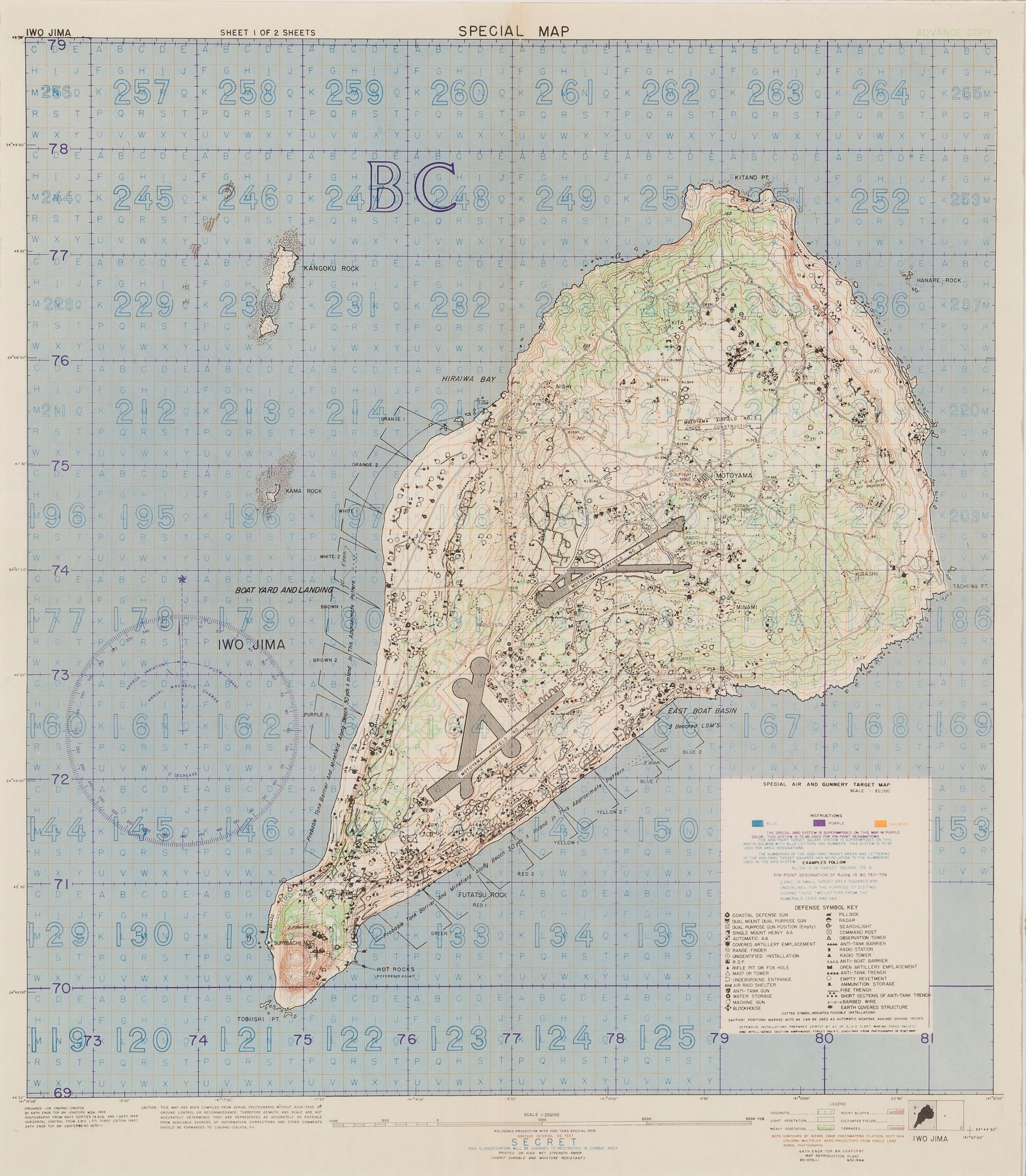 Bonhams : US Preliminary Situation Maps of Iwo Jima September 1944 ...