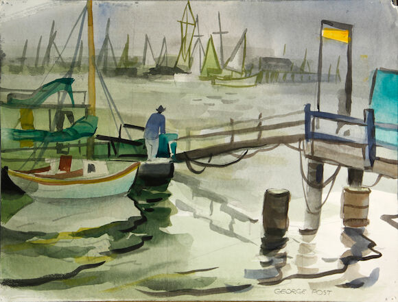 George Booth Reeds Delta Bonhams : George Booth Post (American, 1906-1997) Oakland estuary 18 x ...