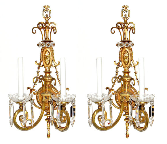 Bonhams : A set of four Louis XVI style gilt bronze and cut glass two ...