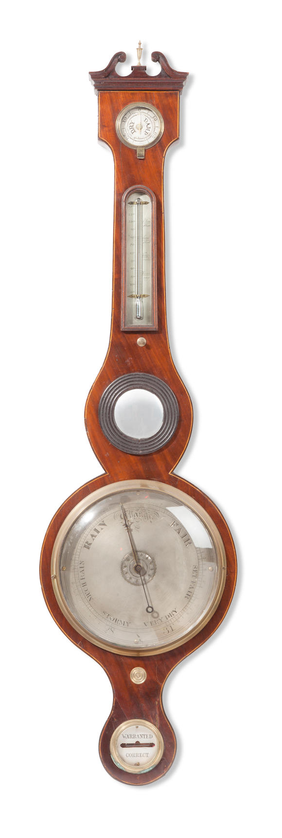 Bonhams : Two similar George III style line-inlaid mahogany barometers ...