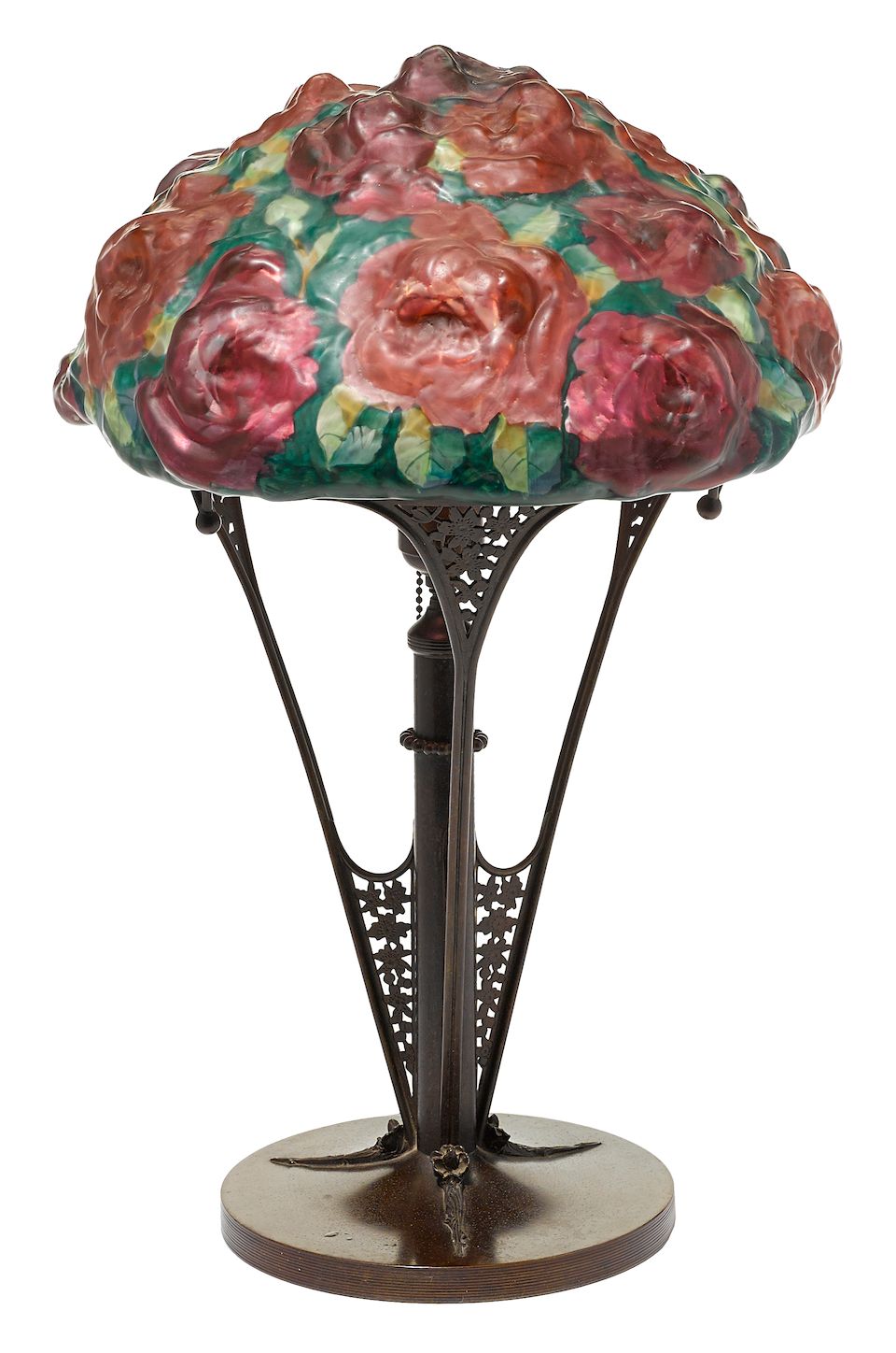 Bonhams A Pairpoint reverse painted puffy glass and patinated metal