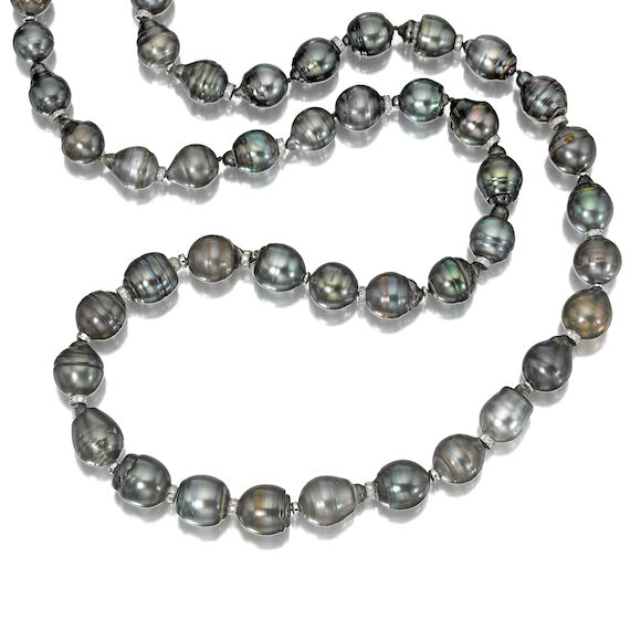 Bonhams : A baroque South Sea cultured pearl and diamond necklace