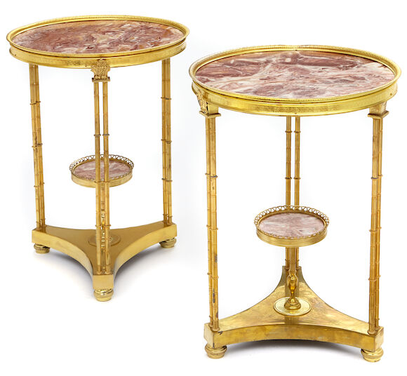 Bonhams : A pair of Louis XVI style gilt bronze and marble gueridons