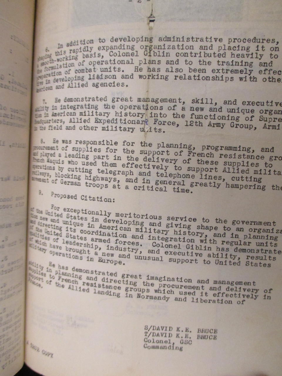 Bonhams Colonel Walter M Giblin His Personal Oss 0ffice Of Strategic Services Collection Including His 1 File Medals And Official Paperwork 1 File C 1942 45 Memorabilia 1942 57 Various Sizes Contents Within 1