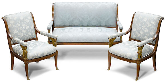 Bonhams : A suite of Empire style gilt bronze mounted mahogany seat ...