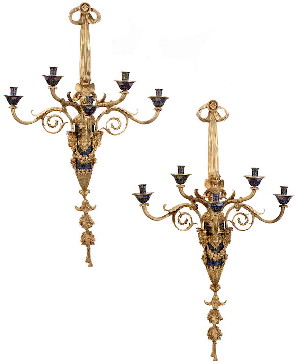 Bonhams : A pair of Louis XVI style gilt bronze and cloisonné enamel ...