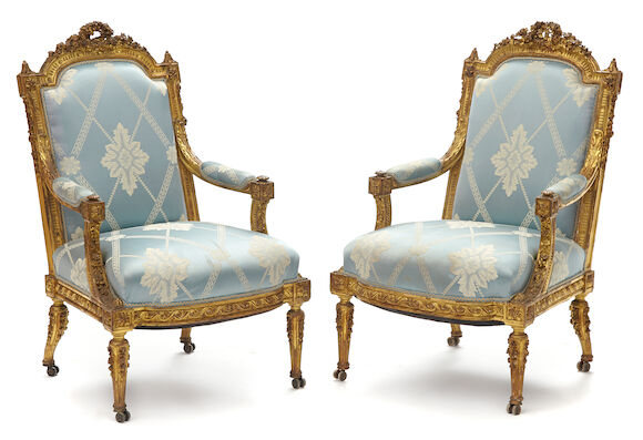 Bonhams : A good quality pair of French carved giltwood fauteuils late ...