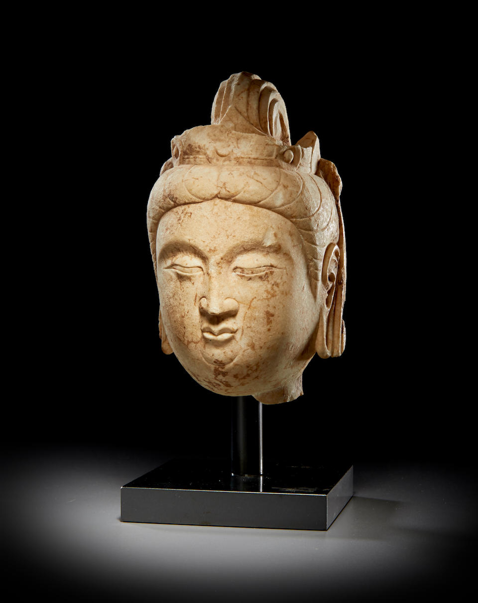 Bonhams : A WHITE MARBLE HEAD OF A BODHISATTVA Tang dynasty, 8th century