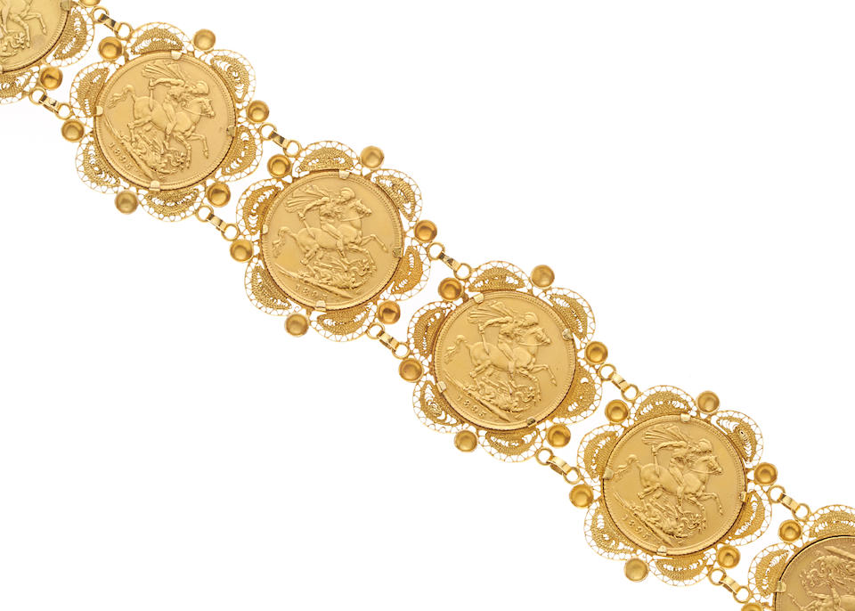 Bonhams : A 14k gold coin bracelet