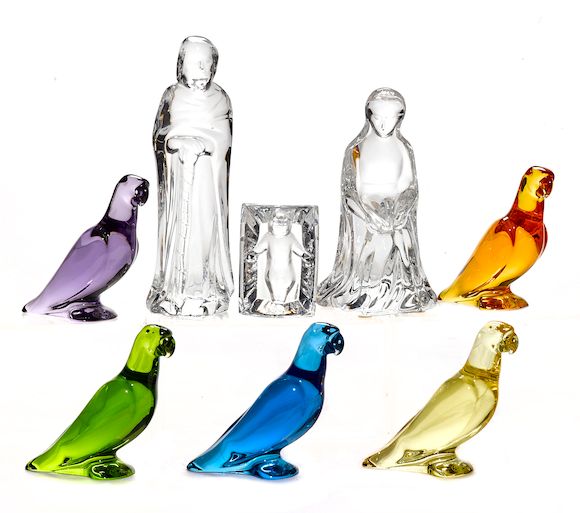 Bonhams A Baccarat glass Nativity set and five Baccarat colored glass