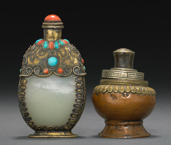 Bonhams : A jade snuff bottle with Mongolian mounts