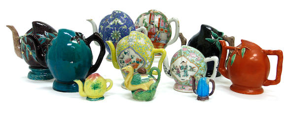 Bonhams : A group of polychrome enameled puzzle pots