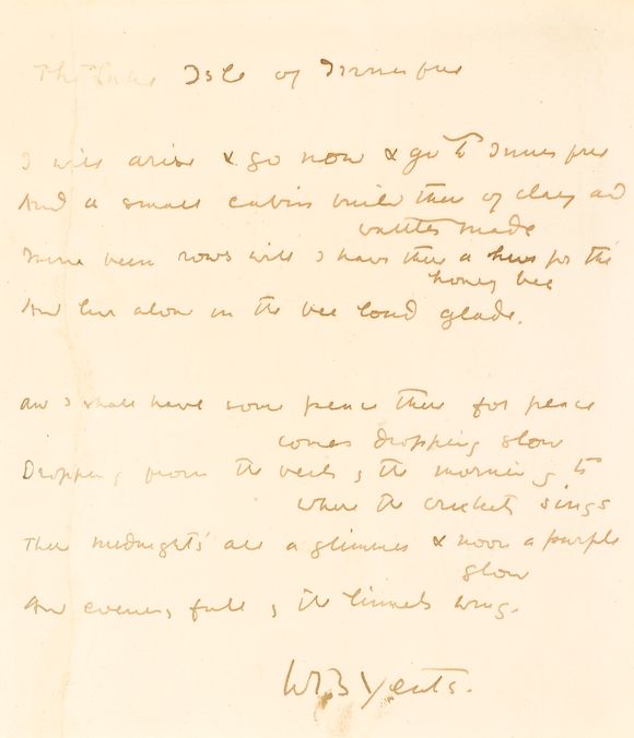 Bonhams : YEATS, WILLIAM BUTLER. 1865-1939. Autograph Manuscript Signed ...