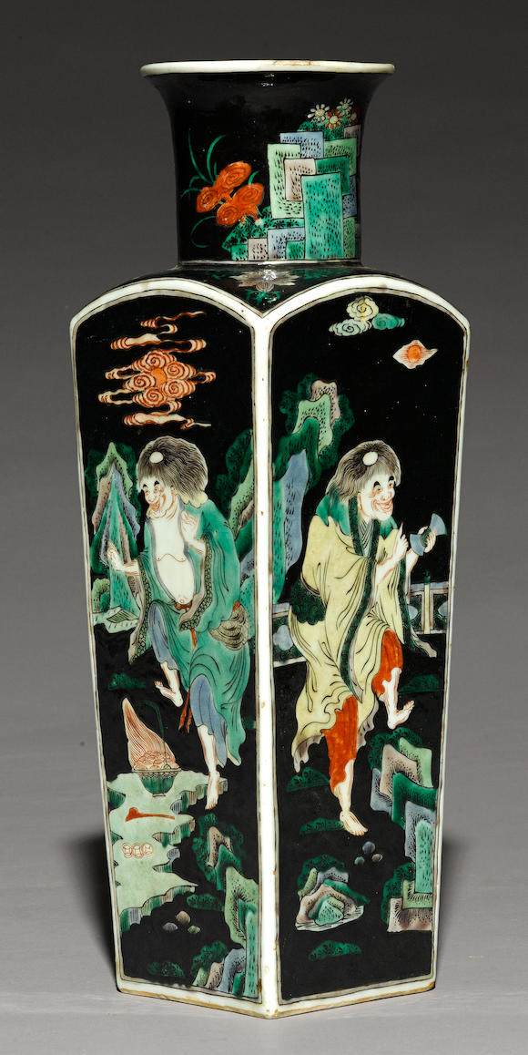 Bonhams : A famille noire square-section vase Late Qing dynasty